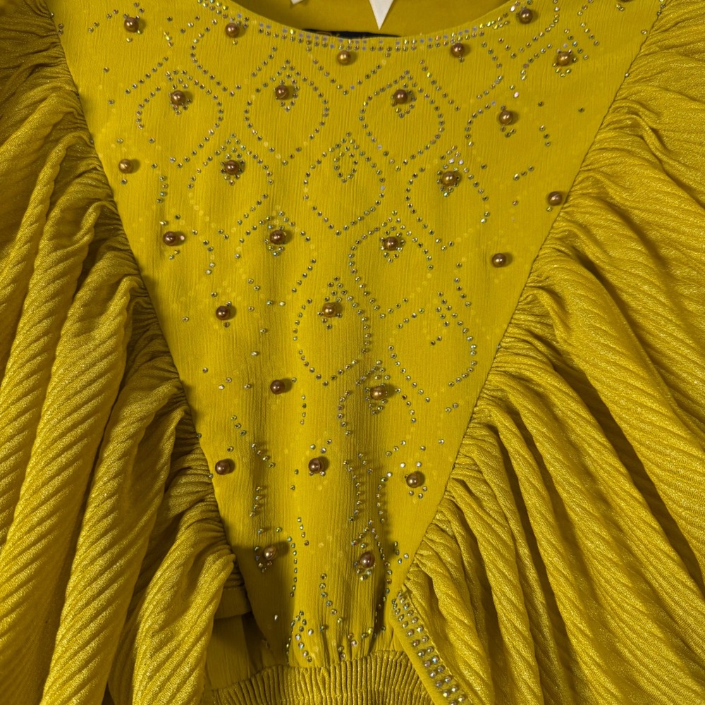 Chartreuse Gold Unique Beaded Whimsy Fairy Bohemian Chic Women's Top Size M - Picture 5 of 16